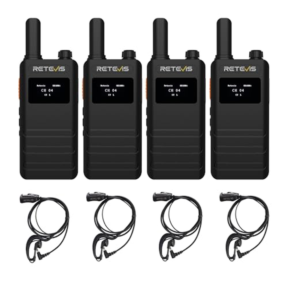 Retevis B63S Walkie Talkie, vysílačka PMR446 se sluchátky, RT622P (3.0), LCD, VOX, USB-C, 1620 mAh, tenká vysílačka, sada 4 kusů